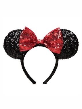 Tokyo Disney Resort Minnie Mouse Red Bow Sequin Sparkle Glitter Headband Ears
